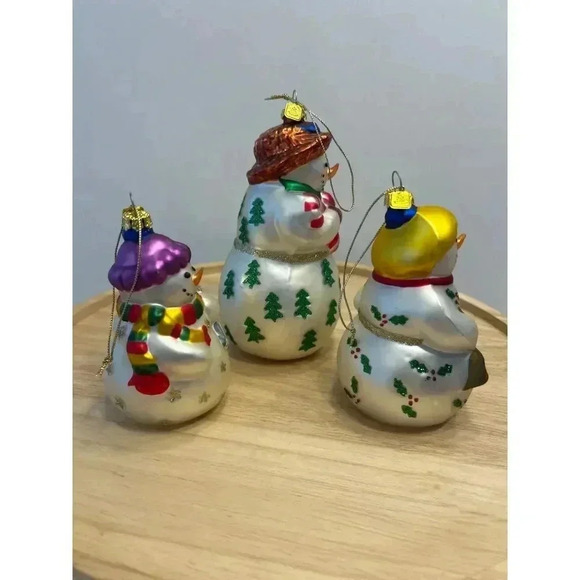 3 Partylite Snowman Glass Christmas Ornaments Mother, Snowbell Boy & girl EUC - Picture 5 of 6